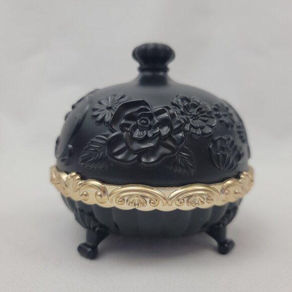 ANNA SUI Loose Powder Case ONLY Black Floral Gold Dome Goth Girly Decor